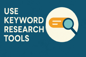 "Illustration of keyword research with a magnifying glass on a search bar, highlighting how to find low competition keywords."